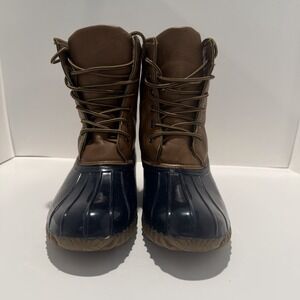 Charles Albert Duck Boots Vegan Leather Women's Size 9 Gardening Rain Tan / Navy